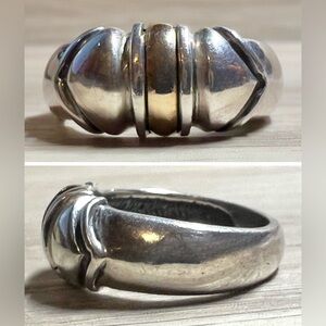 Designer Signed JA Sterling Silver & 18K Yellow Gold Accented Band Ring, Size 6